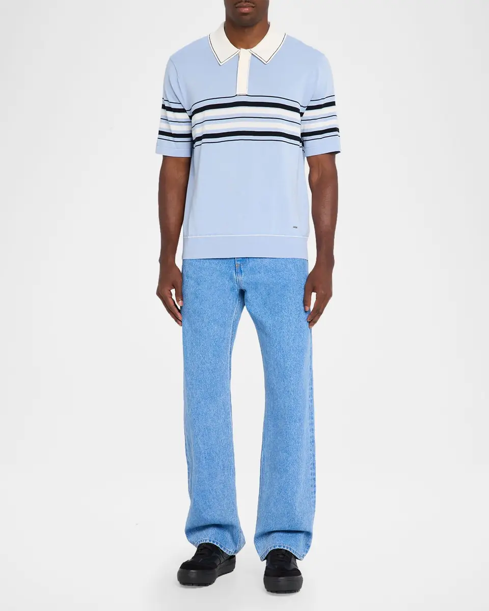 Simkhai Men's Brandon Striped Cotton Knit Popover Shirt | Thumbnail 2