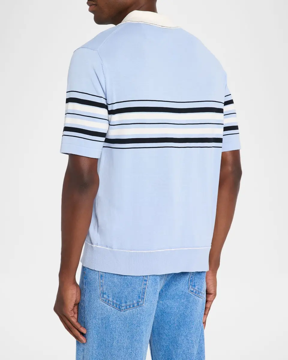 Simkhai Men's Brandon Striped Cotton Knit Popover Shirt | Thumbnail 3