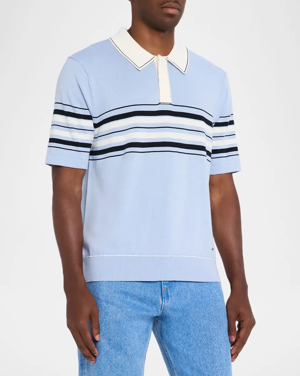 Simkhai Men's Brandon Striped Cotton Knit Popover Shirt | Thumbnail 4