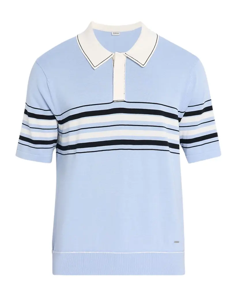 Simkhai Men's Brandon Striped Cotton Knit Popover Shirt | Image 1 Simkhai Men's Brandon Striped Cotton Knit Popover Shirt | Image 1