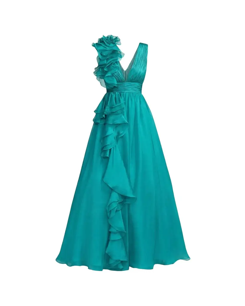 Mac Duggal Sleeveless Deep V-Neck Ruffle Gown | Image 1 Mac Duggal Sleeveless Deep V-Neck Ruffle Gown | Image 1