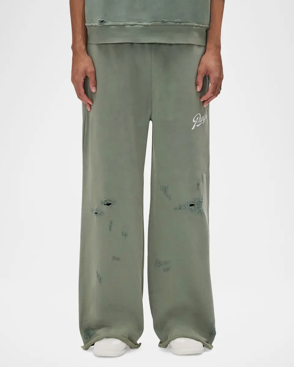 PURPLE Men's Distressed Cotton Flared Logo Sweatpants | Thumbnail 4 PURPLE Men's Distressed Cotton Flared Logo Sweatpants | Thumbnail 4
