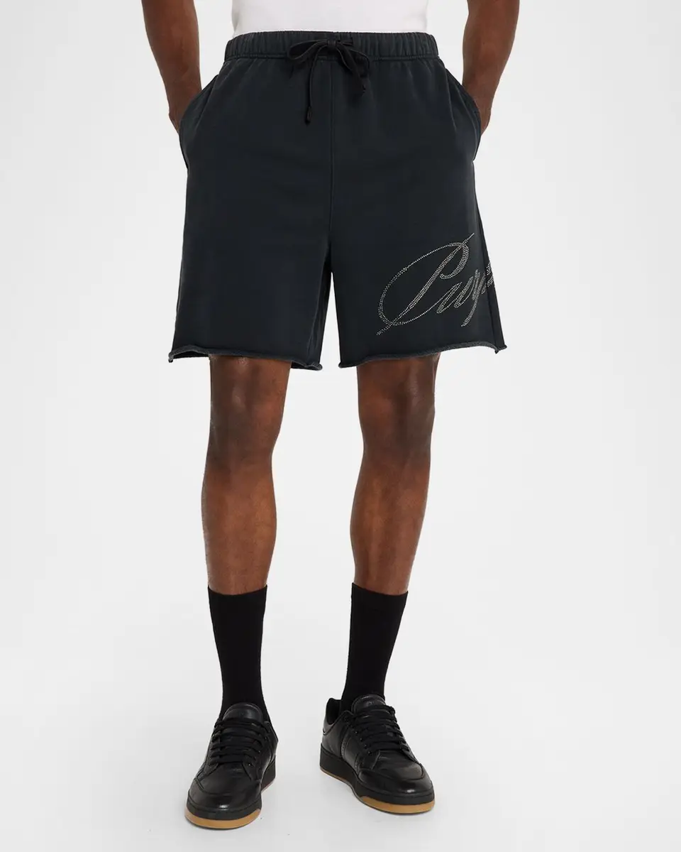 PURPLE Men's Cotton Fleece Raw-Edge Rhinestone Logo Shorts | Thumbnail 4 PURPLE Men's Cotton Fleece Raw-Edge Rhinestone Logo Shorts | Thumbnail 4