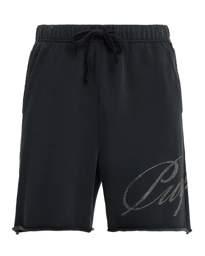 PURPLE Men's Cotton Fleece Raw-Edge Rhinestone Logo Shorts | Image 1 PURPLE Men's Cotton Fleece Raw-Edge Rhinestone Logo Shorts | Image 1