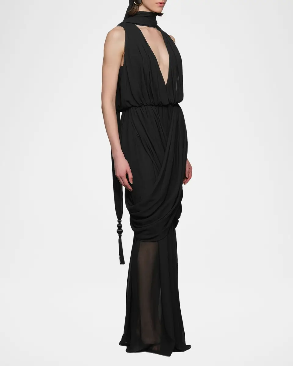 Et Ochs Arabella Plunging Draped Column Gown | Thumbnail 4