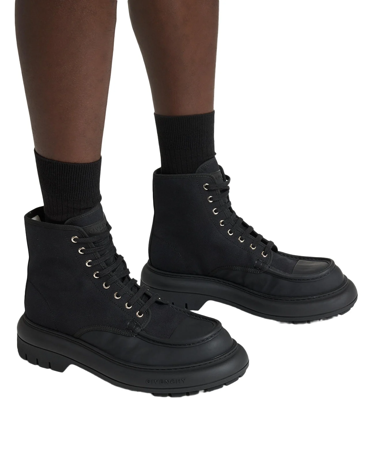 Givenchy Men's New Outdoor Canvas and Leather Lace-Up Boots