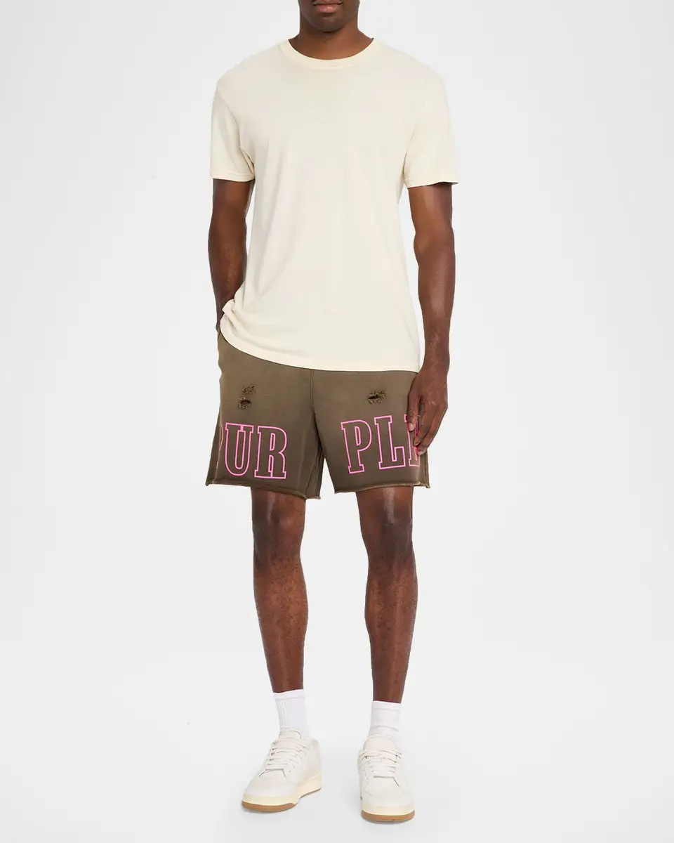 PURPLE Men's Logo Fleece Raw-Edge Shorts | Thumbnail 2 PURPLE Men's Logo Fleece Raw-Edge Shorts | Thumbnail 2