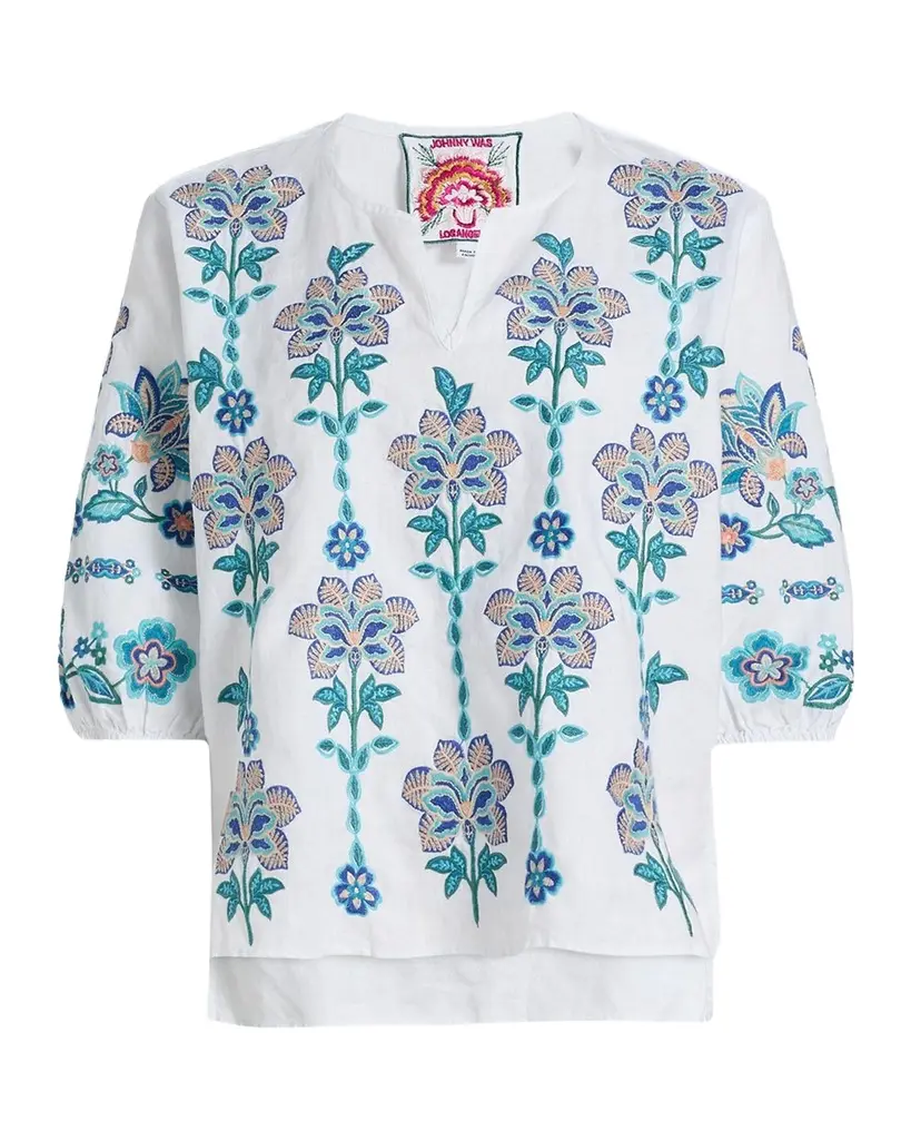 Johnny Was Floral-Embroidered Linen Blouse | Image 1 Johnny Was Floral-Embroidered Linen Blouse | Image 1