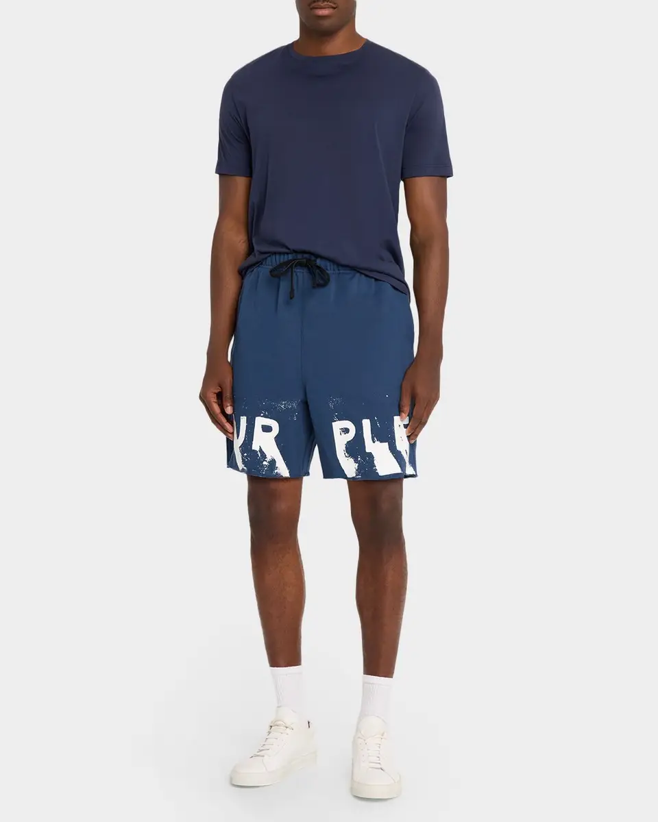 PURPLE Men's Cotton Fleece Smudge-Logo Shorts | Thumbnail 2 PURPLE Men's Cotton Fleece Smudge-Logo Shorts | Thumbnail 2