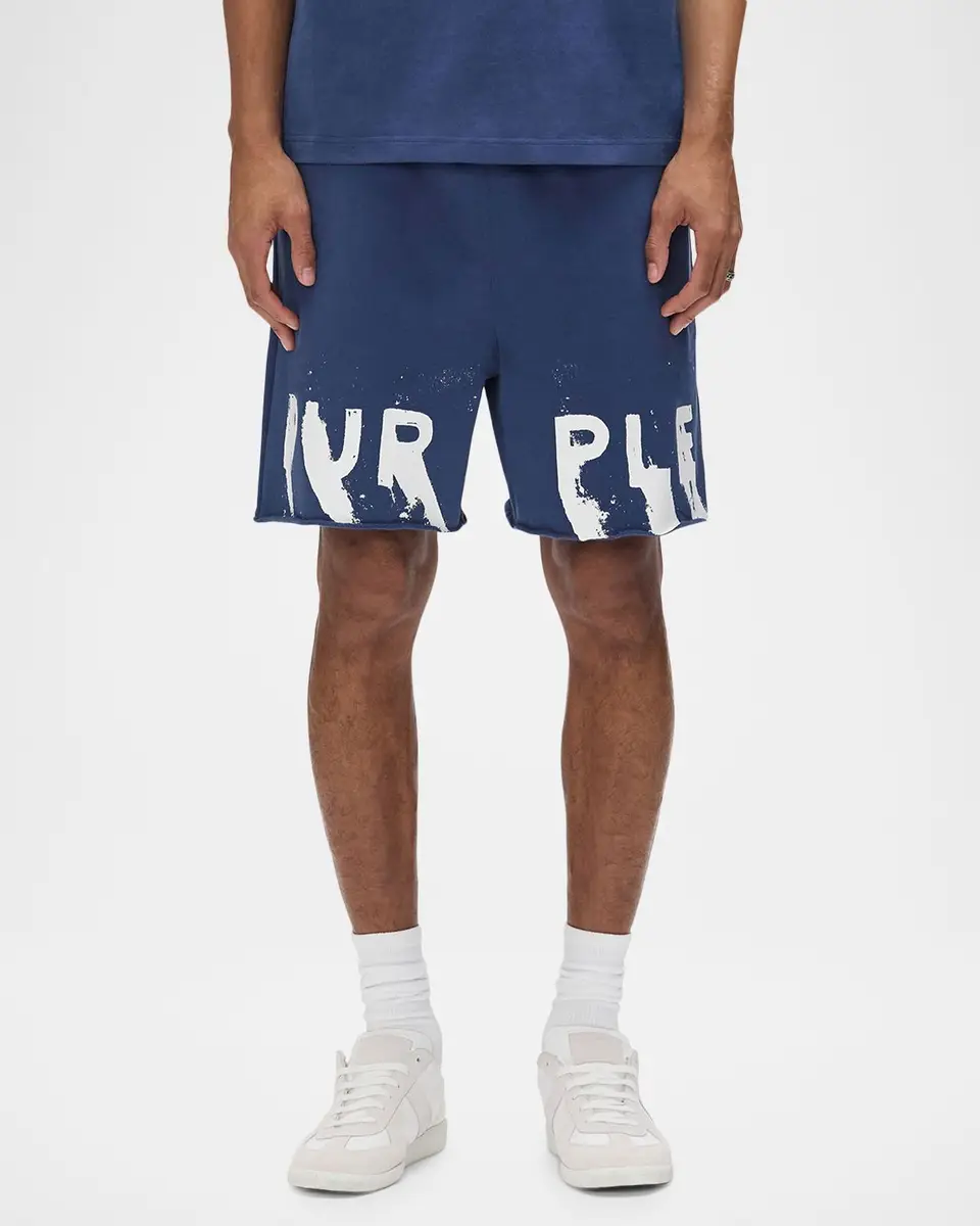 PURPLE Men's Cotton Fleece Smudge-Logo Shorts | Thumbnail 4 PURPLE Men's Cotton Fleece Smudge-Logo Shorts | Thumbnail 4
