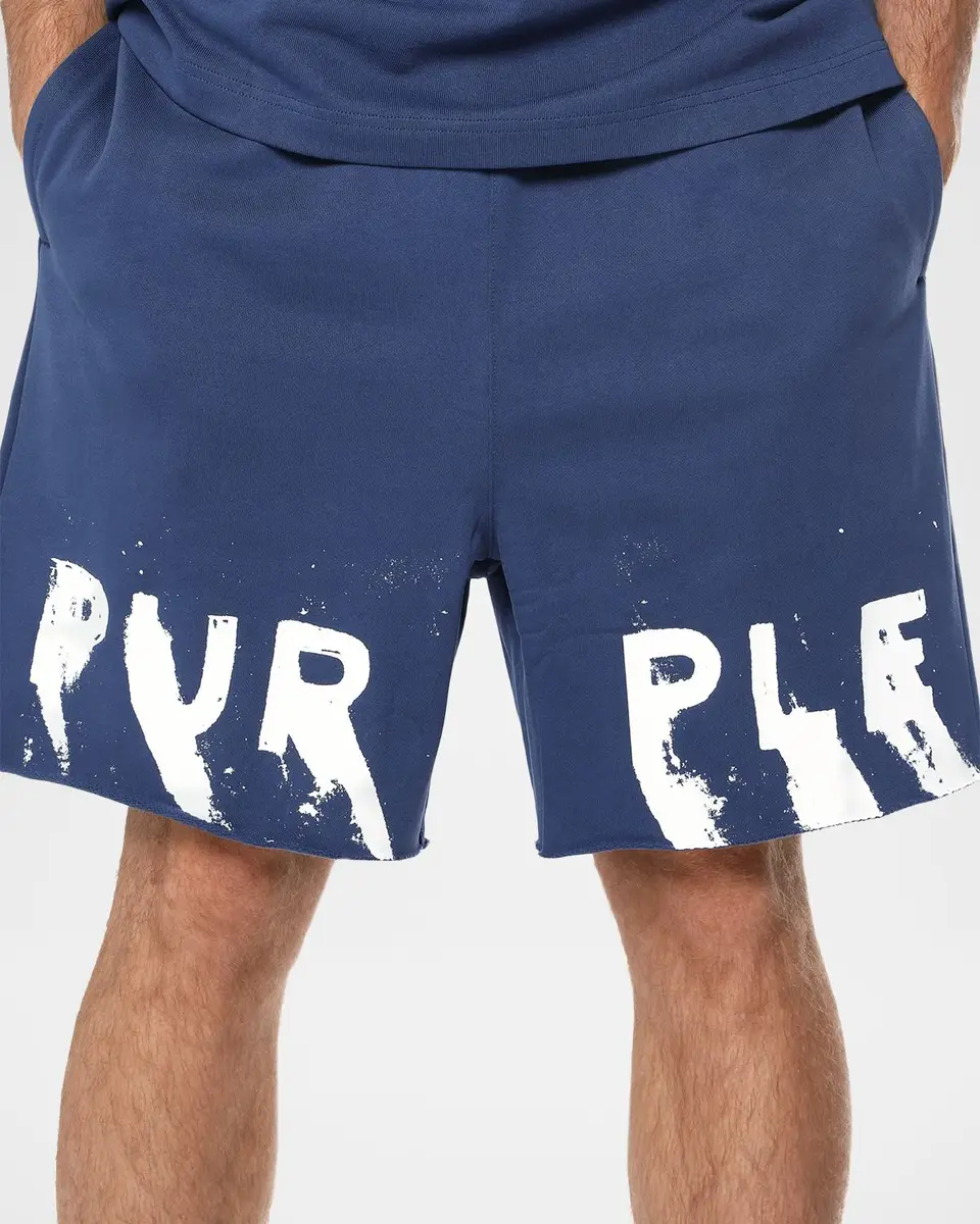 PURPLE Men's Cotton Fleece Smudge-Logo Shorts | Thumbnail 5 PURPLE Men's Cotton Fleece Smudge-Logo Shorts | Thumbnail 5