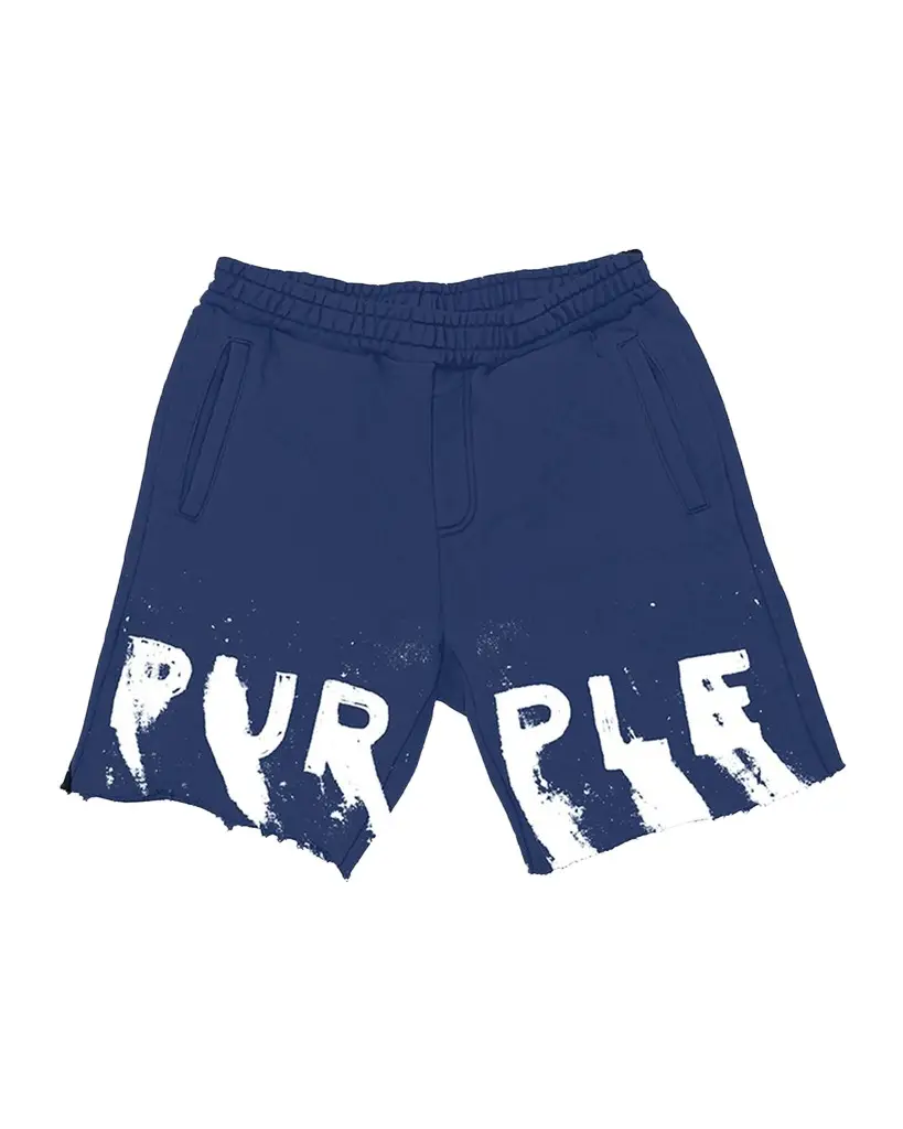 PURPLE Men's Cotton Fleece Smudge-Logo Shorts | Image 1 PURPLE Men's Cotton Fleece Smudge-Logo Shorts | Image 1