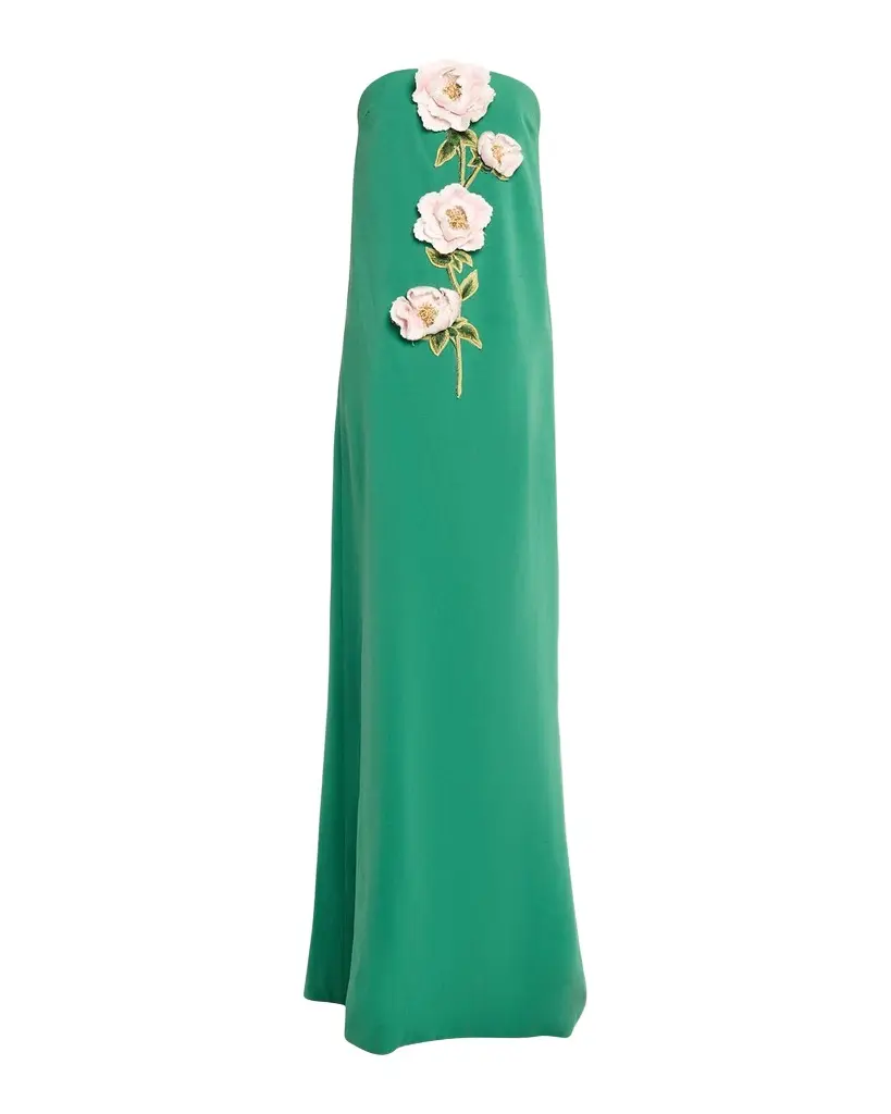 Lela Rose Peony Embroidered Strapless Crepe Gown | Image 1 Lela Rose Peony Embroidered Strapless Crepe Gown | Image 1