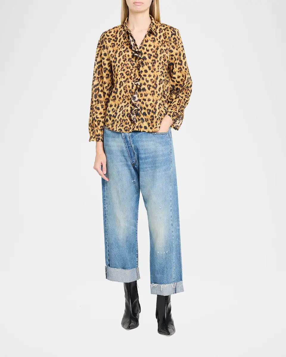 R13 Leopard-Print Cotton Ruffle Blouse | Thumbnail 2