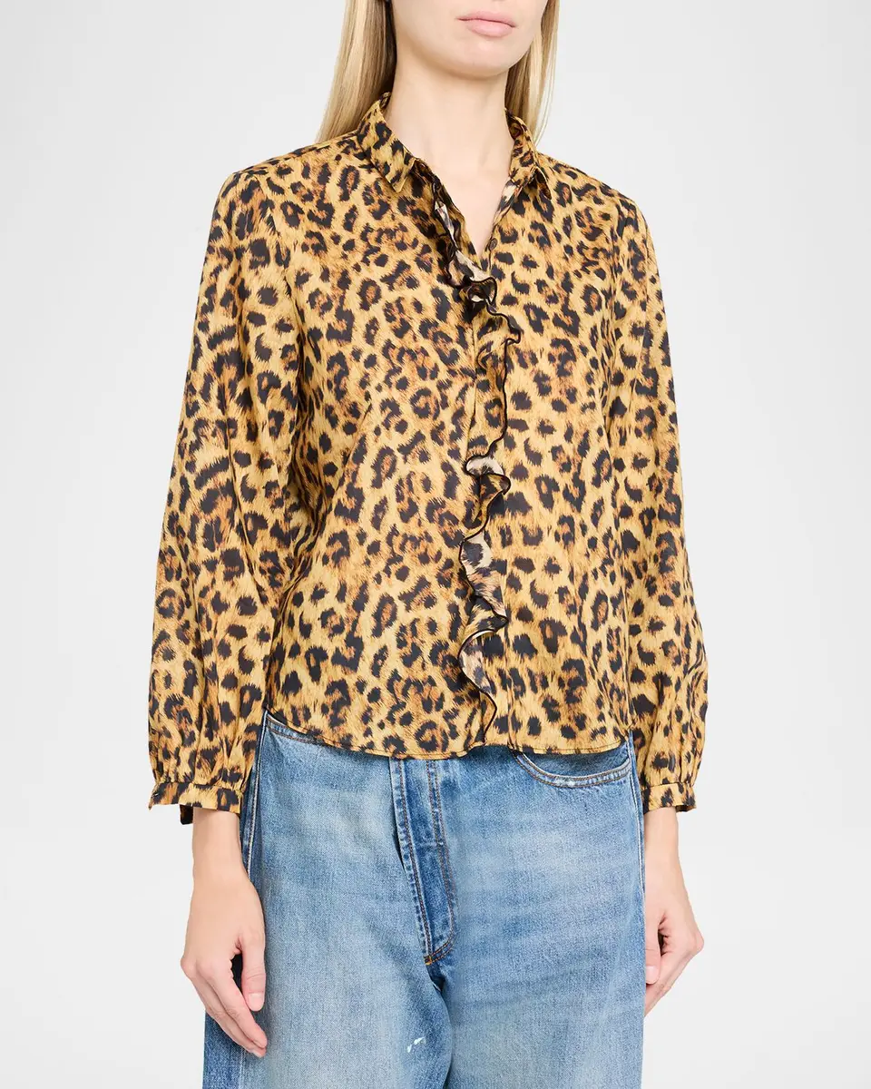R13 Leopard-Print Cotton Ruffle Blouse | Thumbnail 4