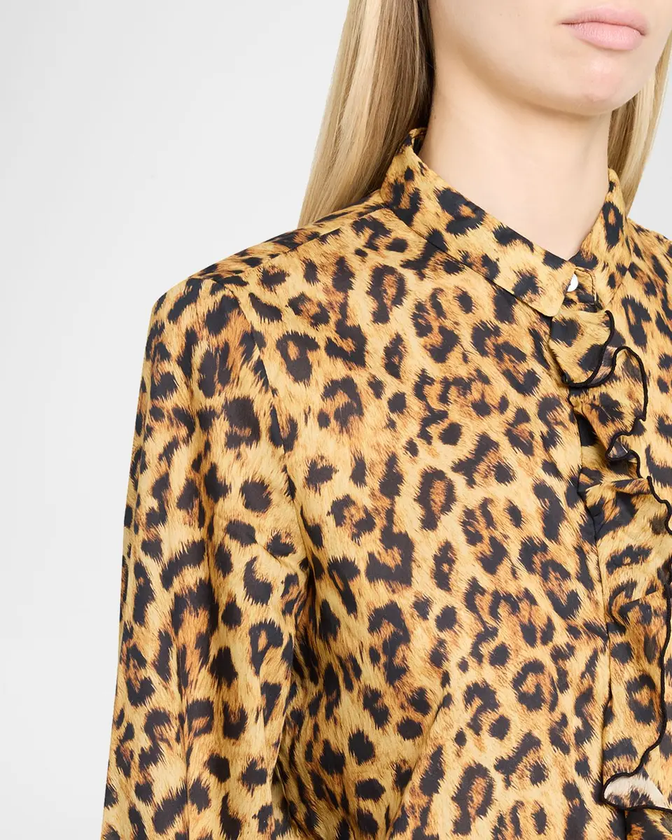 R13 Leopard-Print Cotton Ruffle Blouse | Thumbnail 5