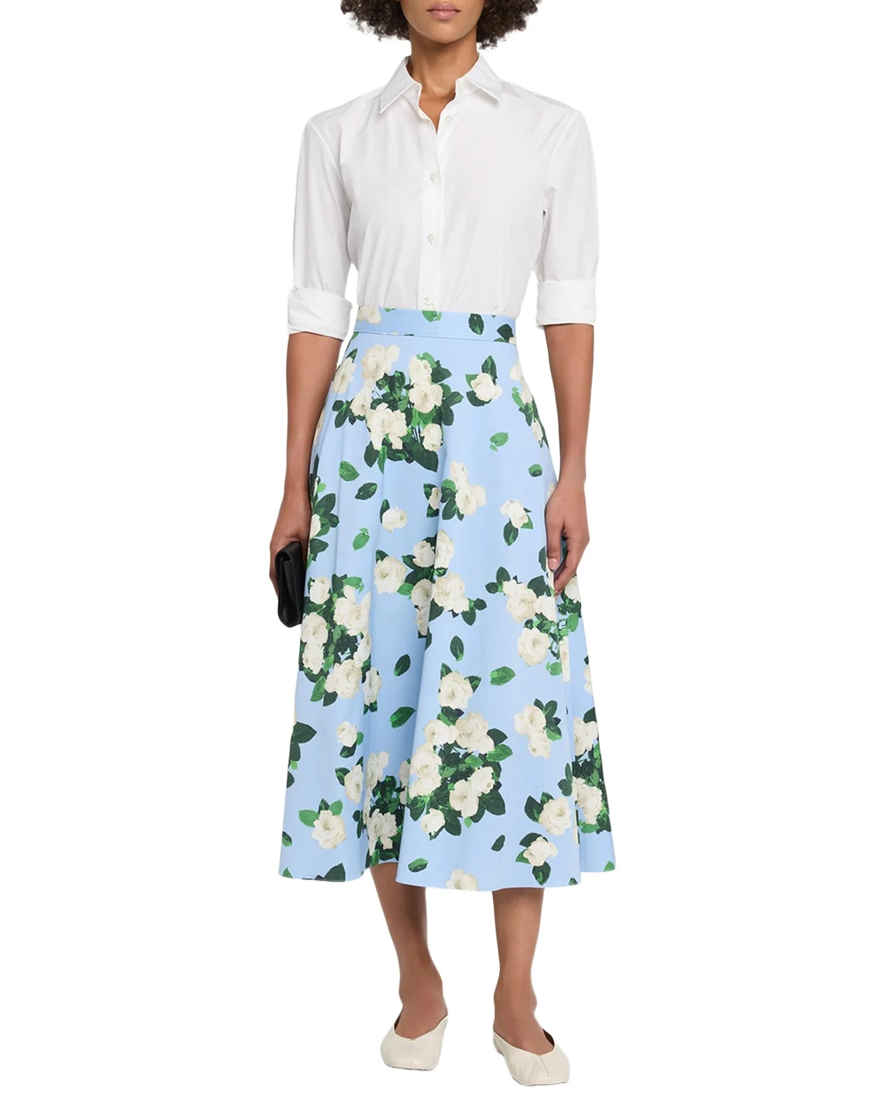 Cabana Floral Half Circle Cotton-Blend Midi-Skirt