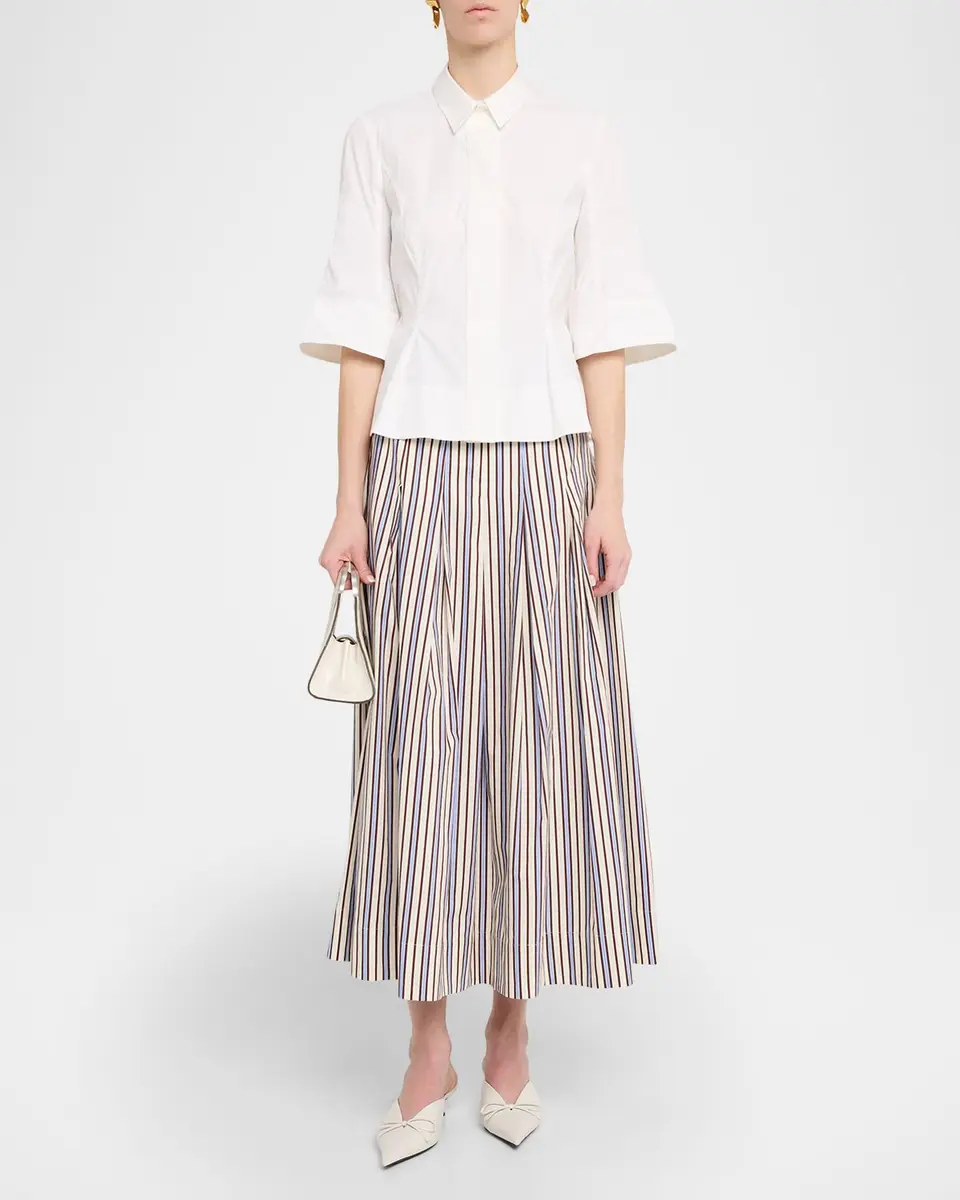 Lela Rose Cotton Poplin Bell-Sleeve Top | Thumbnail 2 Lela Rose Cotton Poplin Bell-Sleeve Top | Thumbnail 2