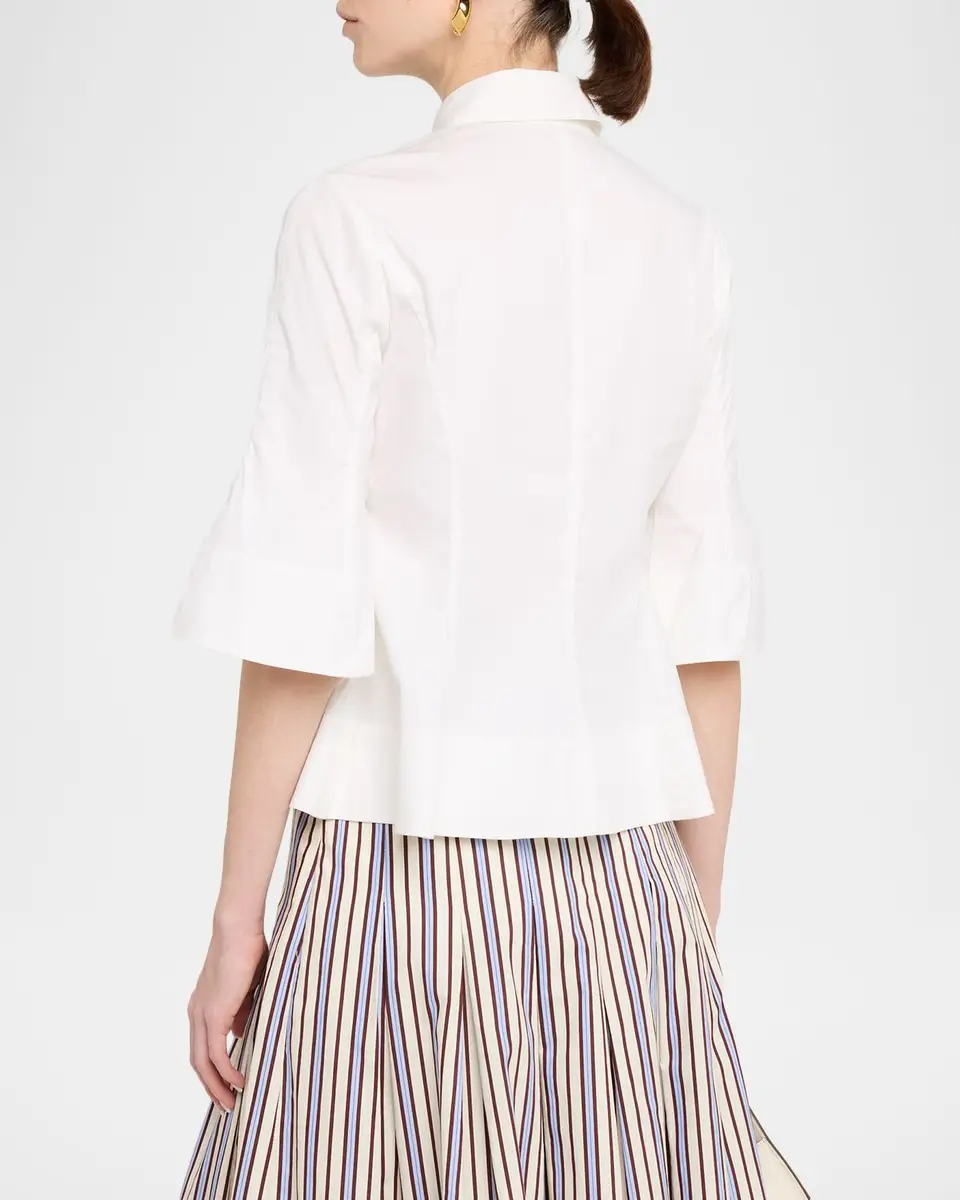 Lela Rose Cotton Poplin Bell-Sleeve Top | Thumbnail 3 Lela Rose Cotton Poplin Bell-Sleeve Top | Thumbnail 3