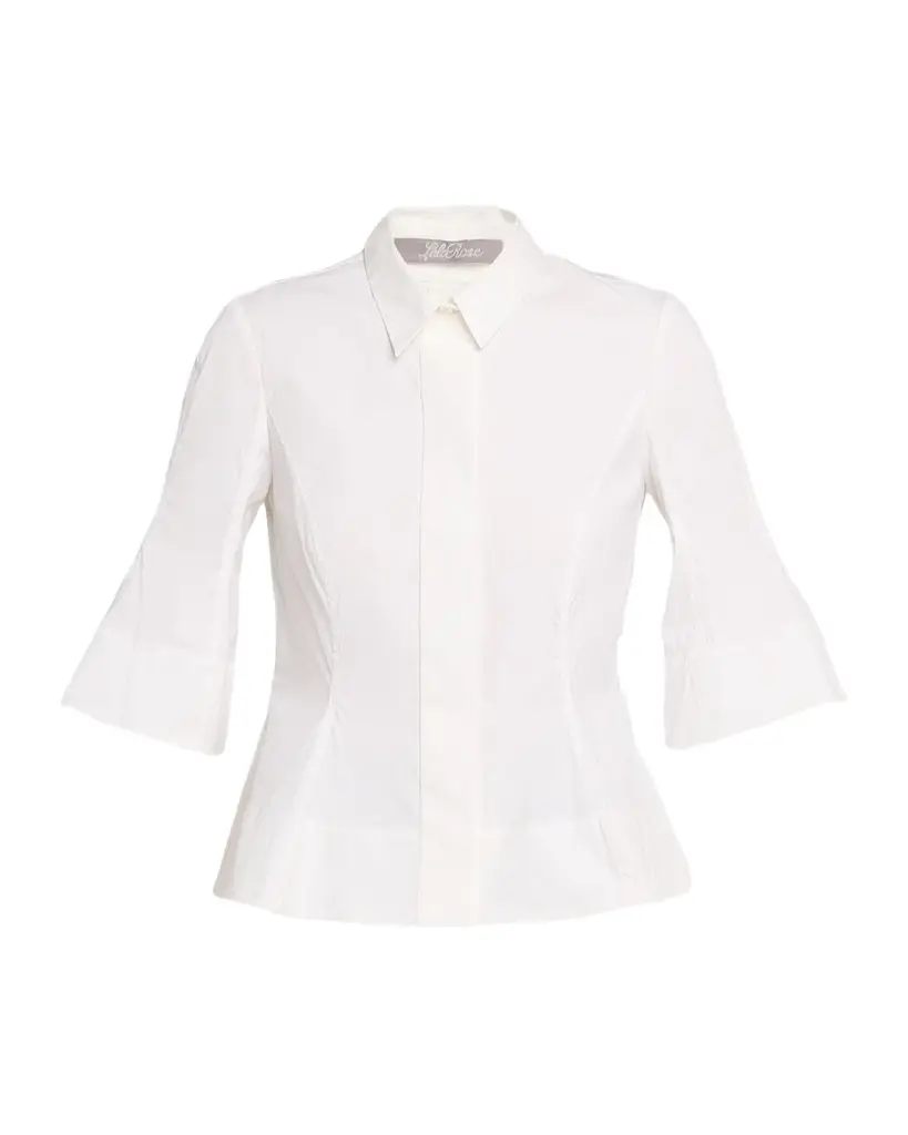Lela Rose Cotton Poplin Bell-Sleeve Top | Image 1 Lela Rose Cotton Poplin Bell-Sleeve Top | Image 1