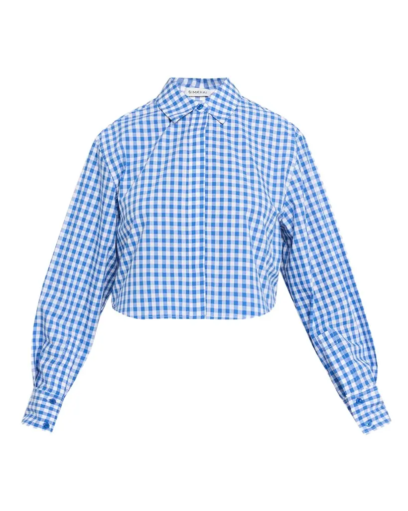Simkhai Renata Cropped Gingham Shirt | Image 1 Simkhai Renata Cropped Gingham Shirt | Image 1
