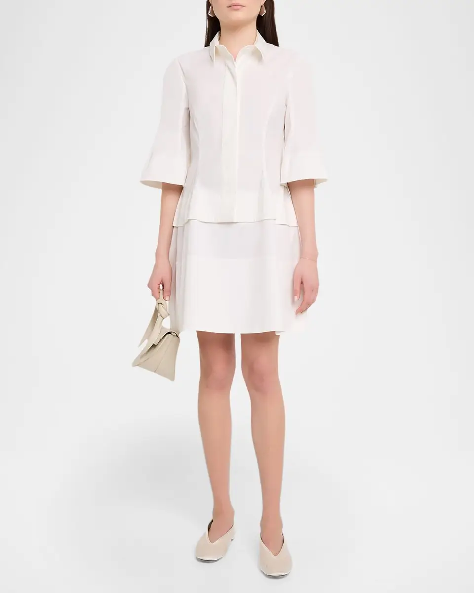 Lela Rose Cotton Poplin Tiered Mini Shirtdress | Thumbnail 2 Lela Rose Cotton Poplin Tiered Mini Shirtdress | Thumbnail 2