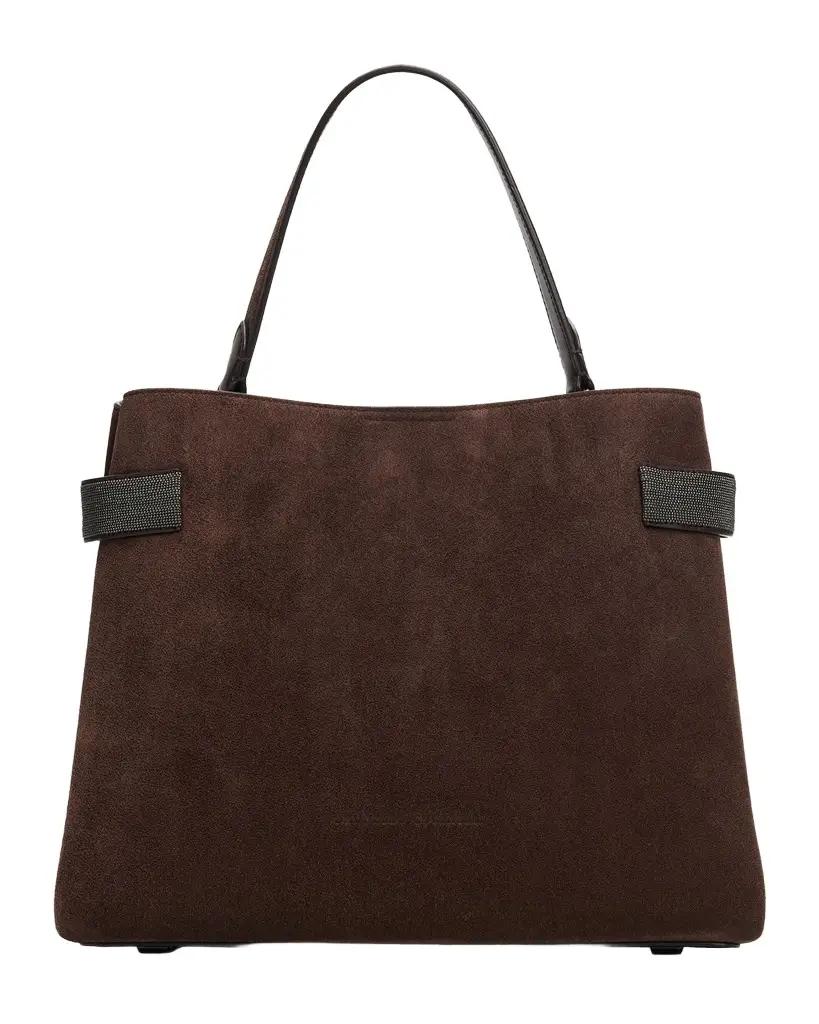 Brunello Cucinelli Monili-Trim Suede Top-Handle Bag | Image 1 Brunello Cucinelli Monili-Trim Suede Top-Handle Bag | Image 1