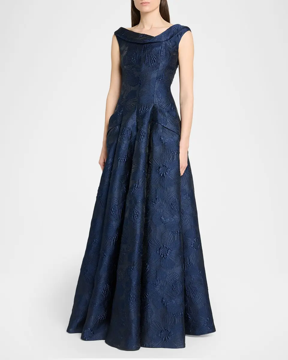 Talbot Runhof Twisted Collar Anemone Jacquard Sleeveless Gown | Thumbnail 4 Talbot Runhof Twisted Collar Anemone Jacquard Sleeveless Gown | Thumbnail 4