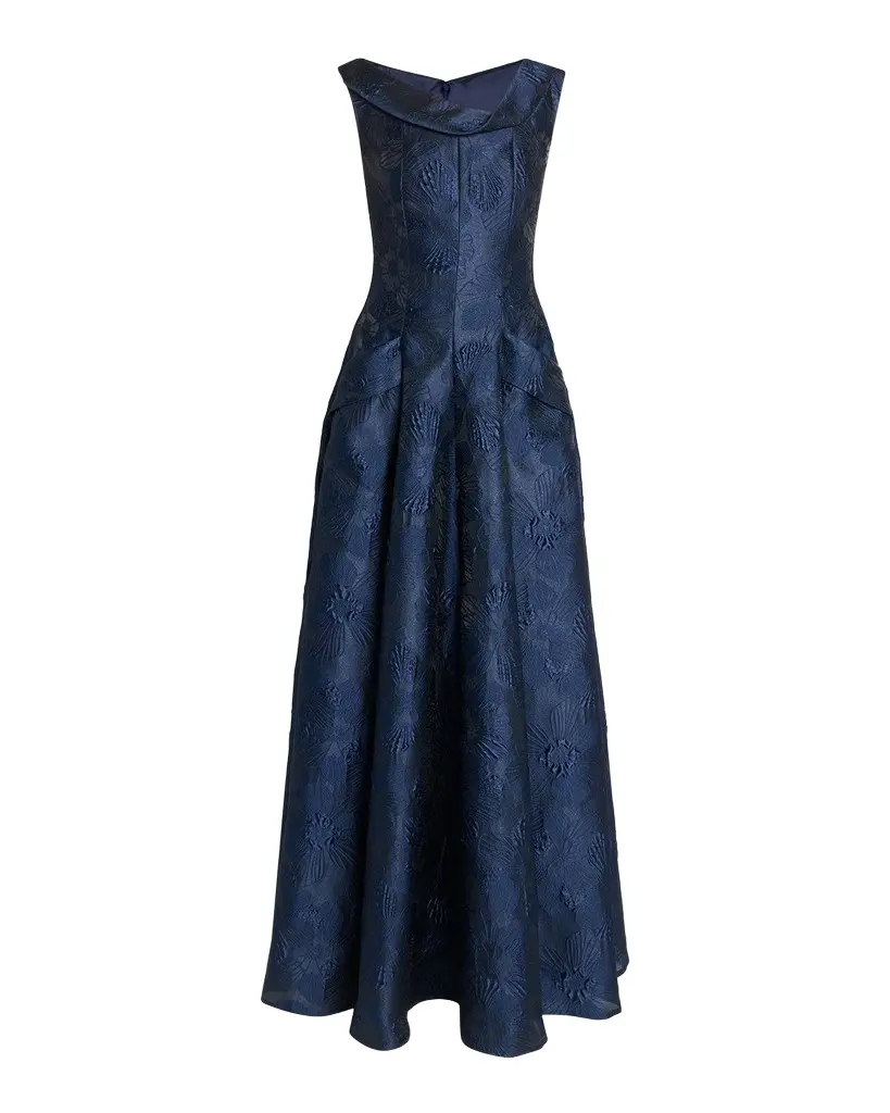 Talbot Runhof Twisted Collar Anemone Jacquard Sleeveless Gown | Image 1 Talbot Runhof Twisted Collar Anemone Jacquard Sleeveless Gown | Image 1