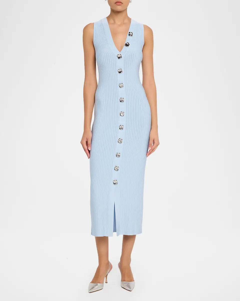 Adam Lippes Eliza Sleeveless Button-Front Rib Midi Dress | Thumbnail 2 Adam Lippes Eliza Sleeveless Button-Front Rib Midi Dress | Thumbnail 2