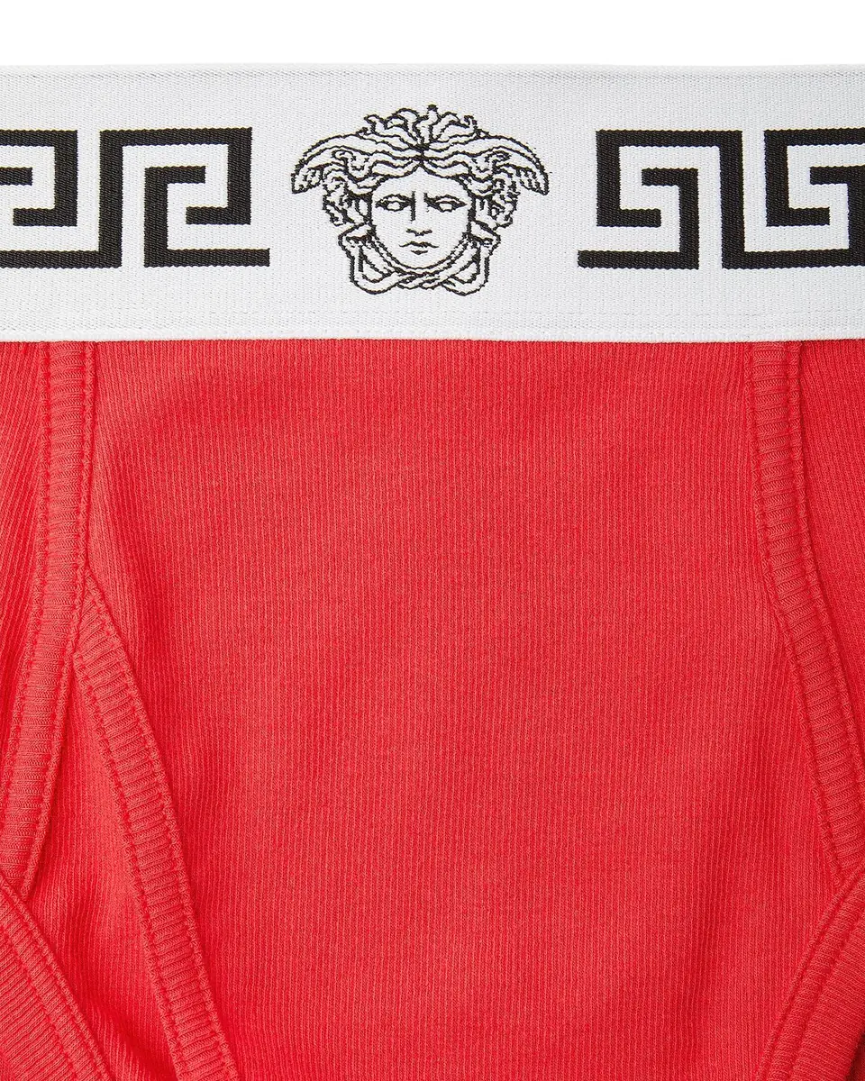 Versace Men's Medusa La Greca Cotton-Rib Briefs | Thumbnail 2 Versace Men's Medusa La Greca Cotton-Rib Briefs | Thumbnail 2