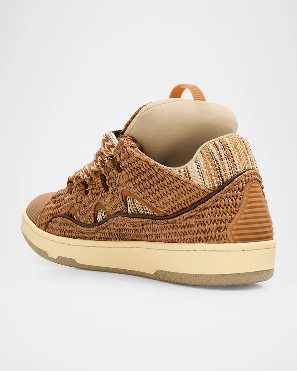 Lanvin Men's Faux-Raffia Curb Sneakers | Thumbnail 3 Lanvin Men's Faux-Raffia Curb Sneakers | Thumbnail 3