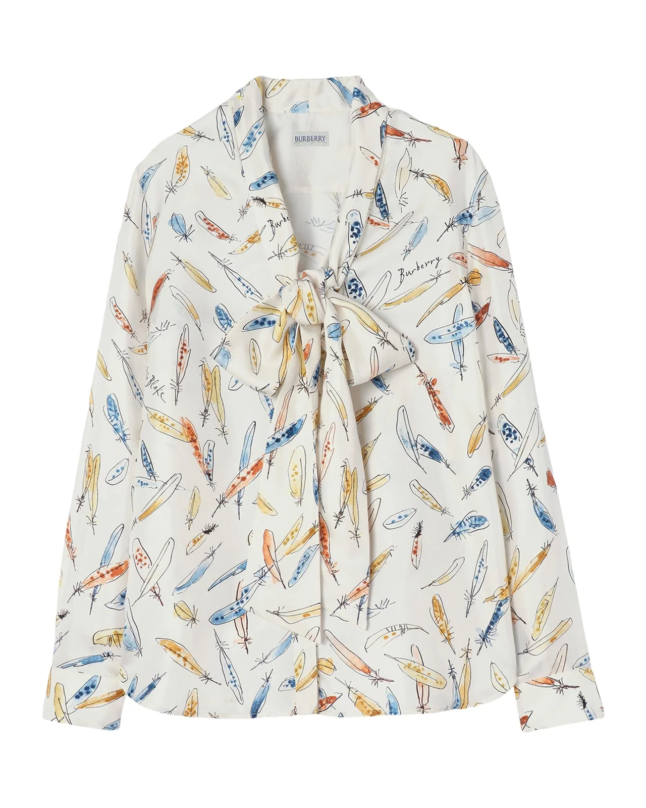 Burberry Rhiannon Feather-Print Silk Neck-Scarf Blouse