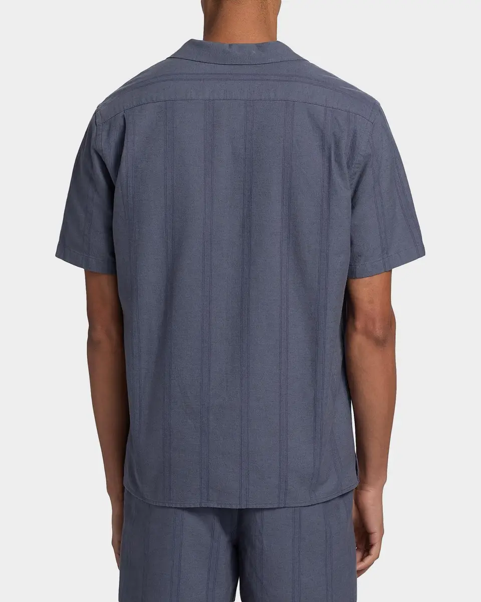 Vince Men's Cove Cotton and Hemp Stripe Short-Sleeve Shirt | Thumbnail 3 Vince Men's Cove Cotton and Hemp Stripe Short-Sleeve Shirt | Thumbnail 3