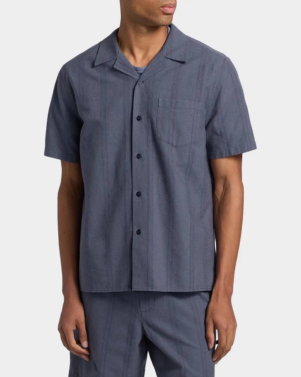 Vince Men's Cove Cotton and Hemp Stripe Short-Sleeve Shirt | Thumbnail 4 Vince Men's Cove Cotton and Hemp Stripe Short-Sleeve Shirt | Thumbnail 4