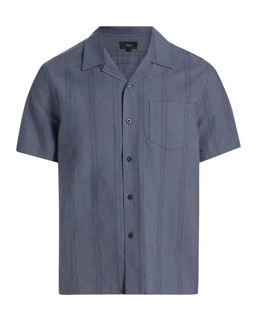 Vince Men's Cove Cotton and Hemp Stripe Short-Sleeve Shirt | Image 1 Vince Men's Cove Cotton and Hemp Stripe Short-Sleeve Shirt | Image 1