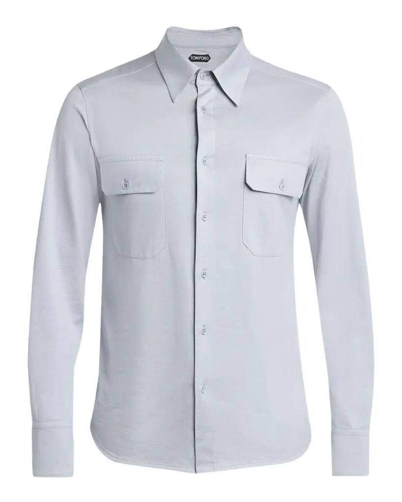 Tom Ford Men's Cotton and Silk Jersey Button-Down Shirt | Image 1 Tom Ford Men's Cotton and Silk Jersey Button-Down Shirt | Image 1