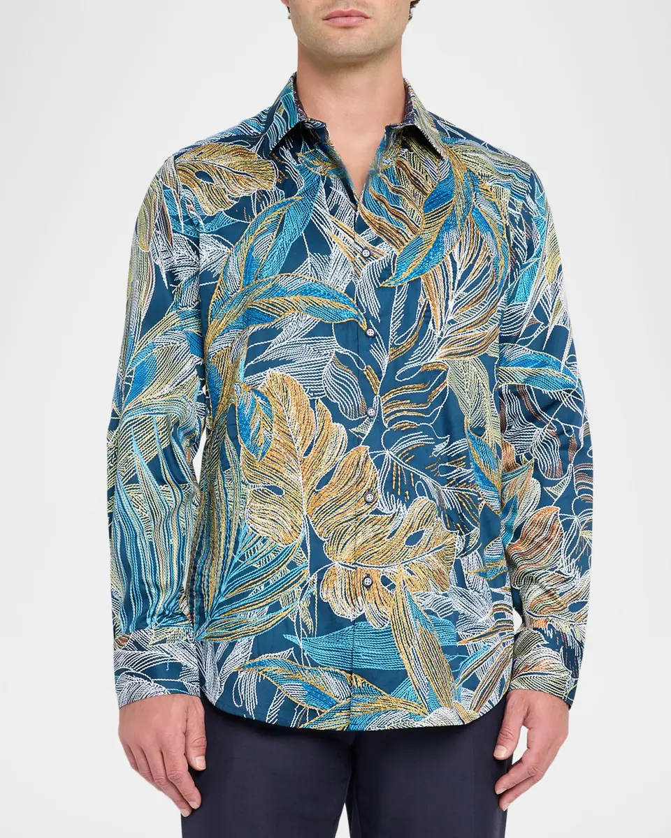 Robert Graham Men's Chorro Embroidered Leaf Print Shirt | Thumbnail 4 Robert Graham Men's Chorro Embroidered Leaf Print Shirt | Thumbnail 4