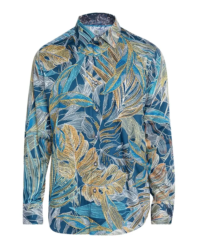 Robert Graham Men's Chorro Embroidered Leaf Print Shirt | Image 1 Robert Graham Men's Chorro Embroidered Leaf Print Shirt | Image 1
