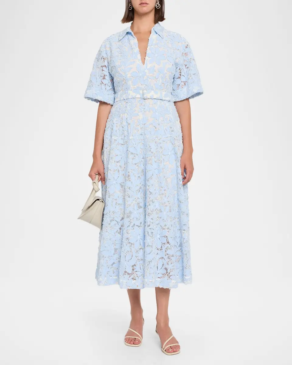 Simkhai Deanna Short-Sleeve Belted Lace Midi Dress | Thumbnail 2 Simkhai Deanna Short-Sleeve Belted Lace Midi Dress | Thumbnail 2
