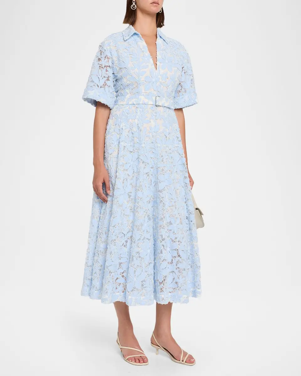 Simkhai Deanna Short-Sleeve Belted Lace Midi Dress | Thumbnail 4 Simkhai Deanna Short-Sleeve Belted Lace Midi Dress | Thumbnail 4