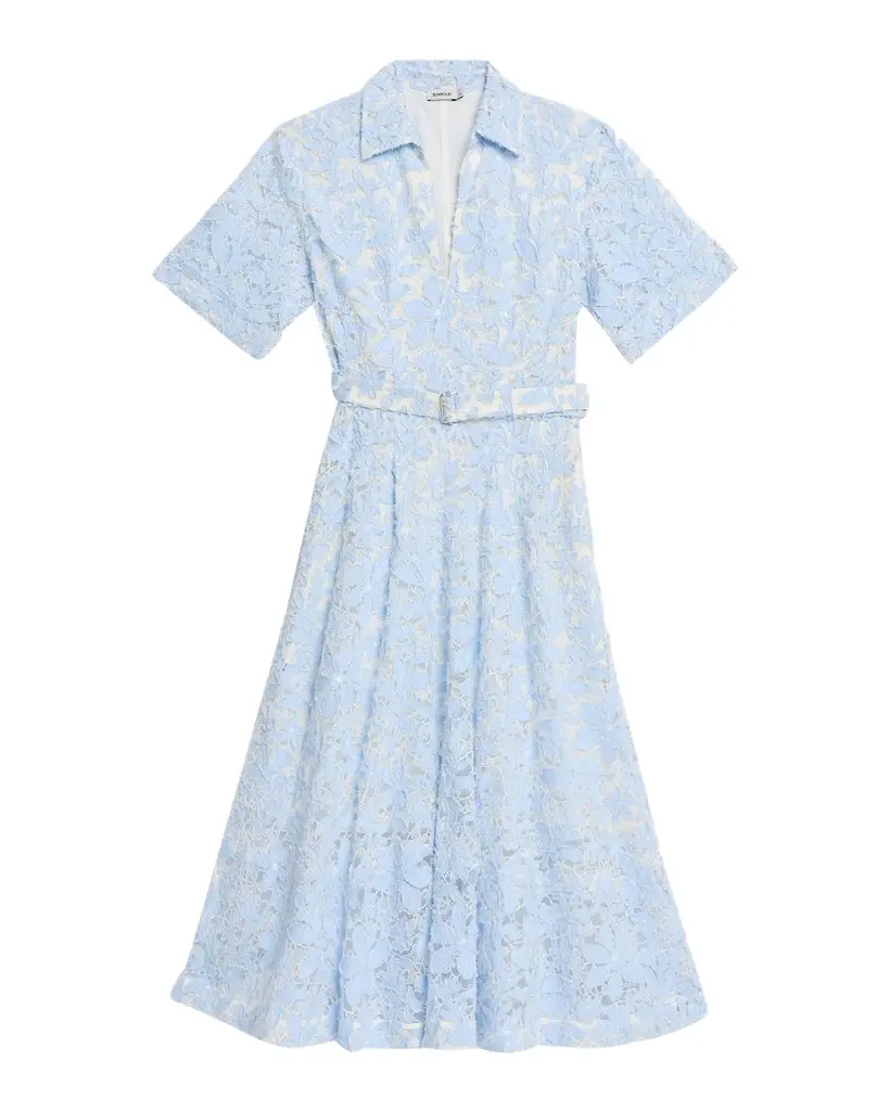 Simkhai Deanna Short-Sleeve Belted Lace Midi Dress | Image 1 Simkhai Deanna Short-Sleeve Belted Lace Midi Dress | Image 1