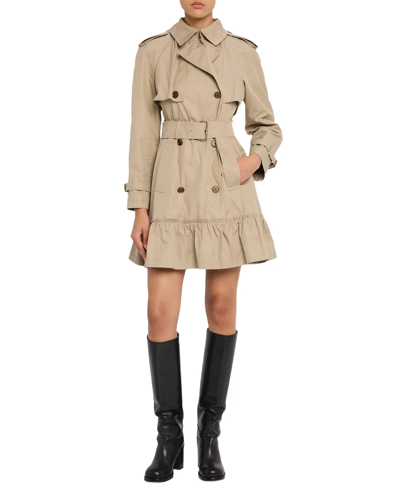 Ruffle Belted Short Trench Coat Ruffle Belted Short Trench Coat