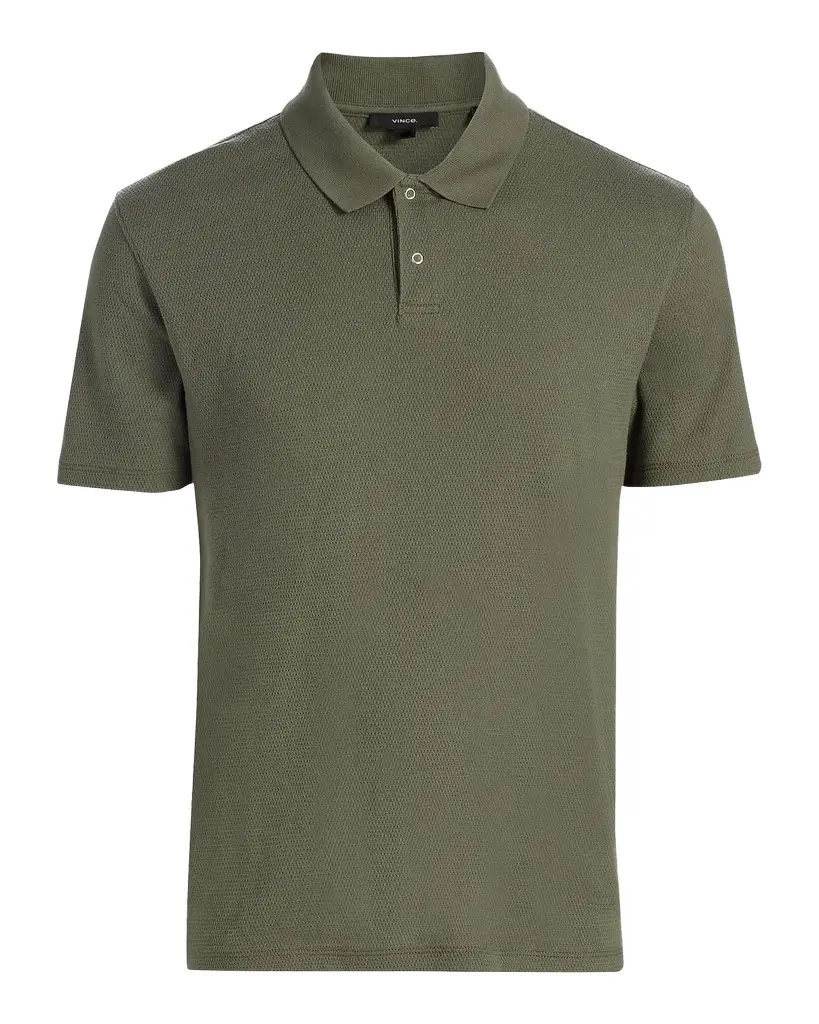 Vince Men's Rib-Knit Cotton-Blend Polo Shirt | Image 1 Vince Men's Rib-Knit Cotton-Blend Polo Shirt | Image 1