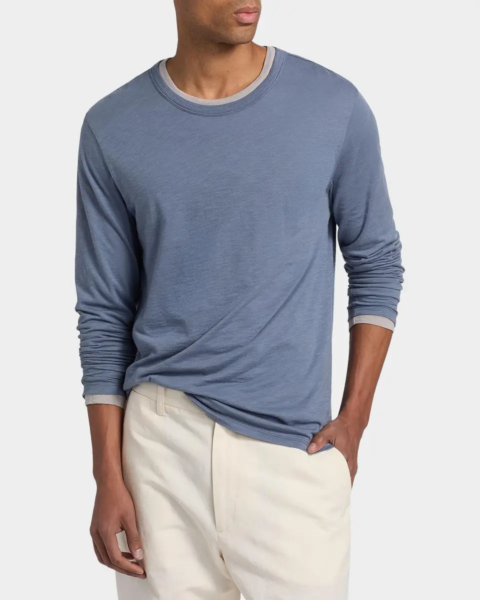 Vince Men's Fine Slub Cotton Double-Layer Crewneck T-Shirt | Thumbnail 4 Vince Men's Fine Slub Cotton Double-Layer Crewneck T-Shirt | Thumbnail 4