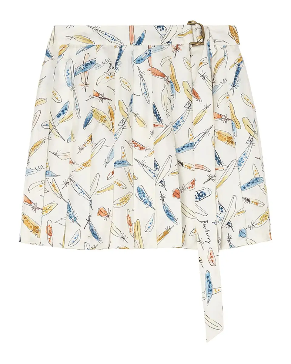 Burberry Feather-Print Silk Pleated Mini Skirt | Thumbnail 4