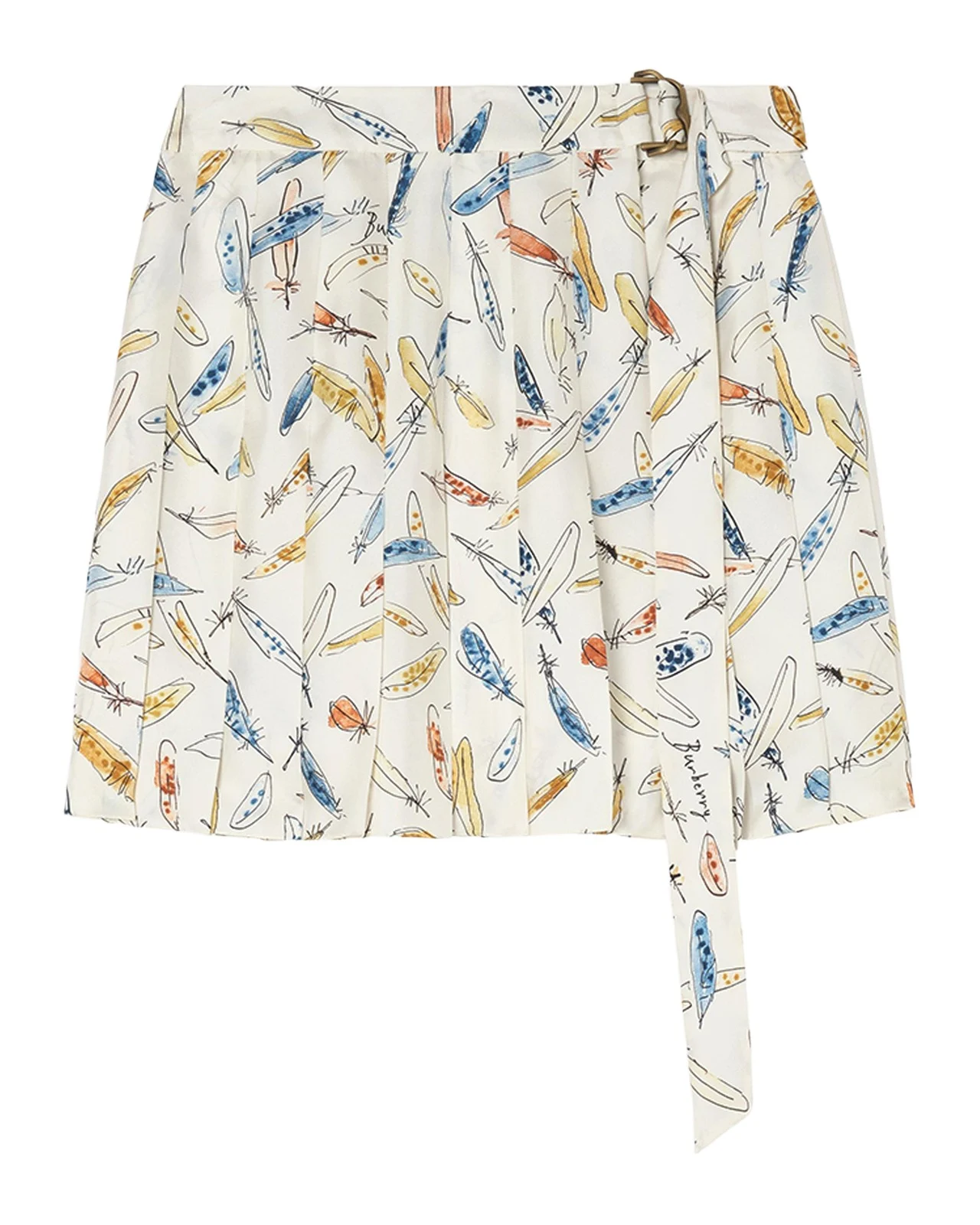 Feather-Print Silk Pleated Mini Skirt