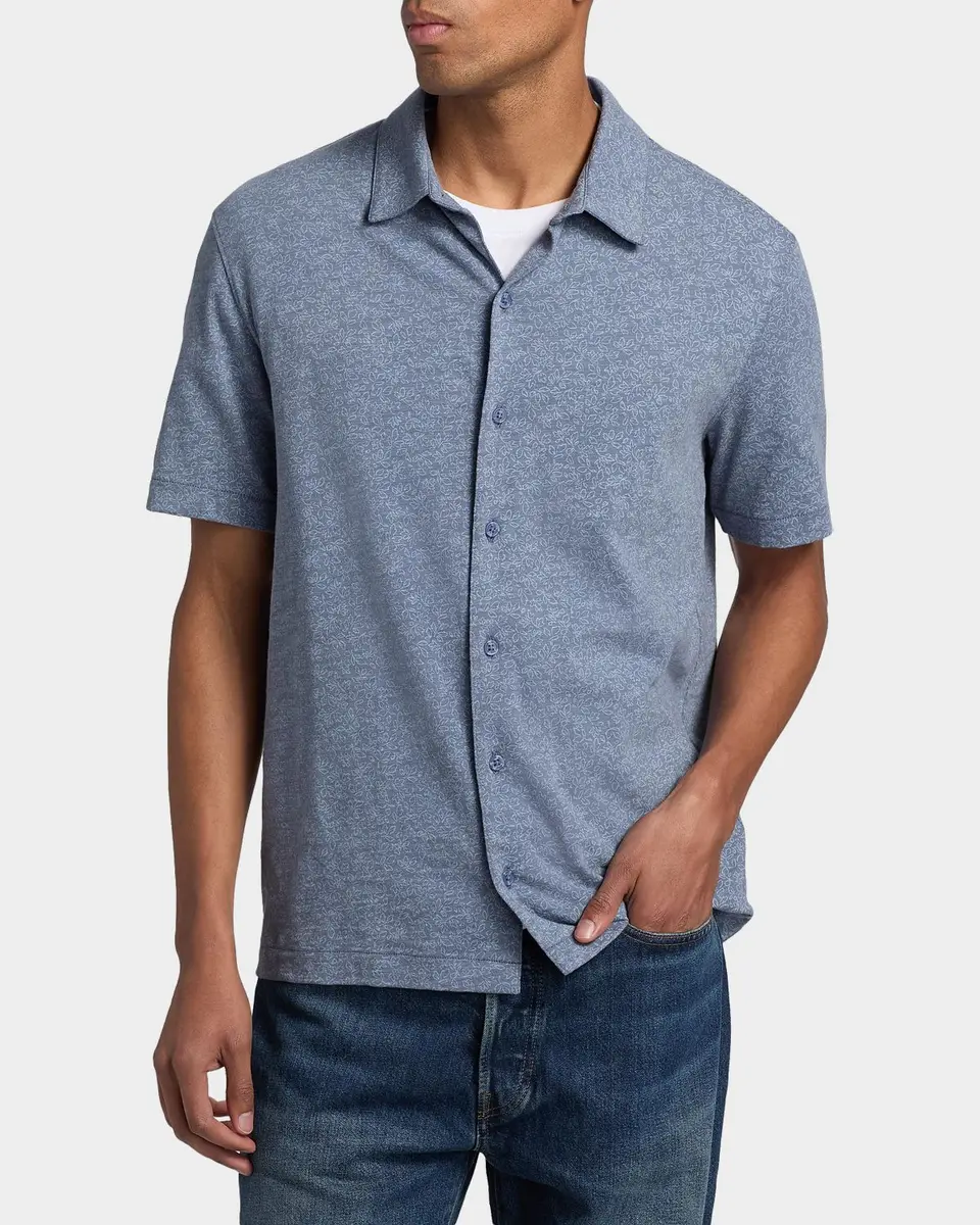 Vince Men's Tonal Leaf-Print Slub Cotton Shirt | Thumbnail 4 Vince Men's Tonal Leaf-Print Slub Cotton Shirt | Thumbnail 4