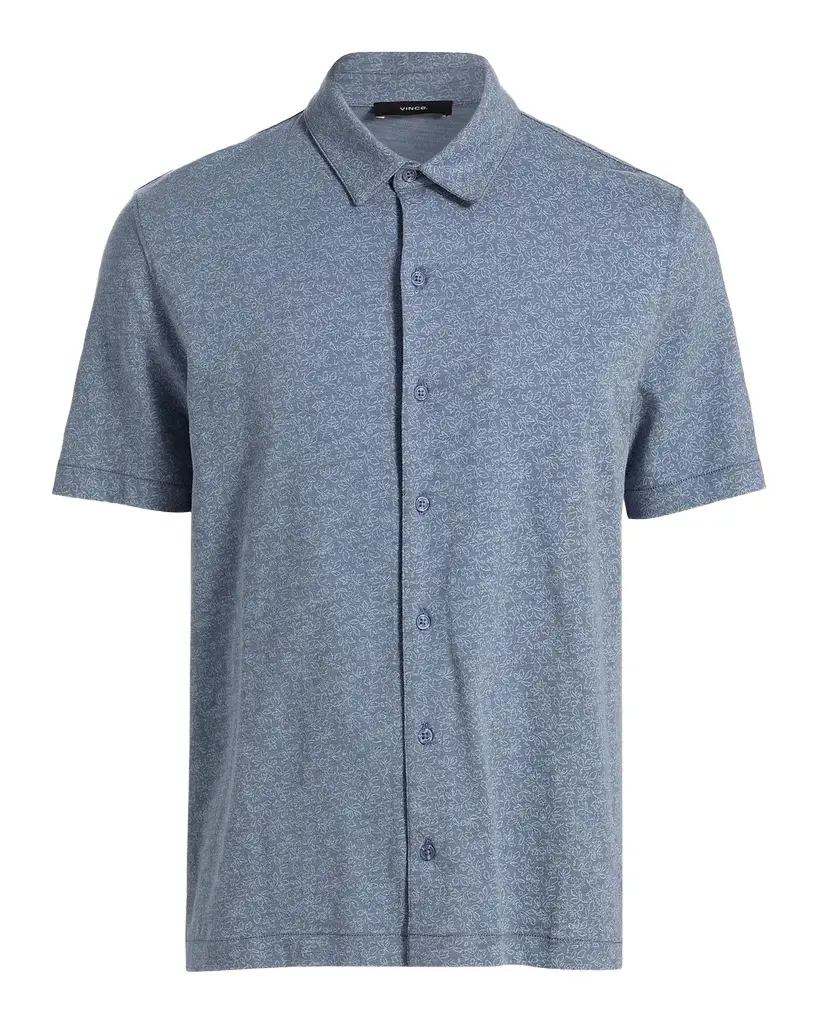 Vince Men's Tonal Leaf-Print Slub Cotton Shirt | Image 1 Vince Men's Tonal Leaf-Print Slub Cotton Shirt | Image 1