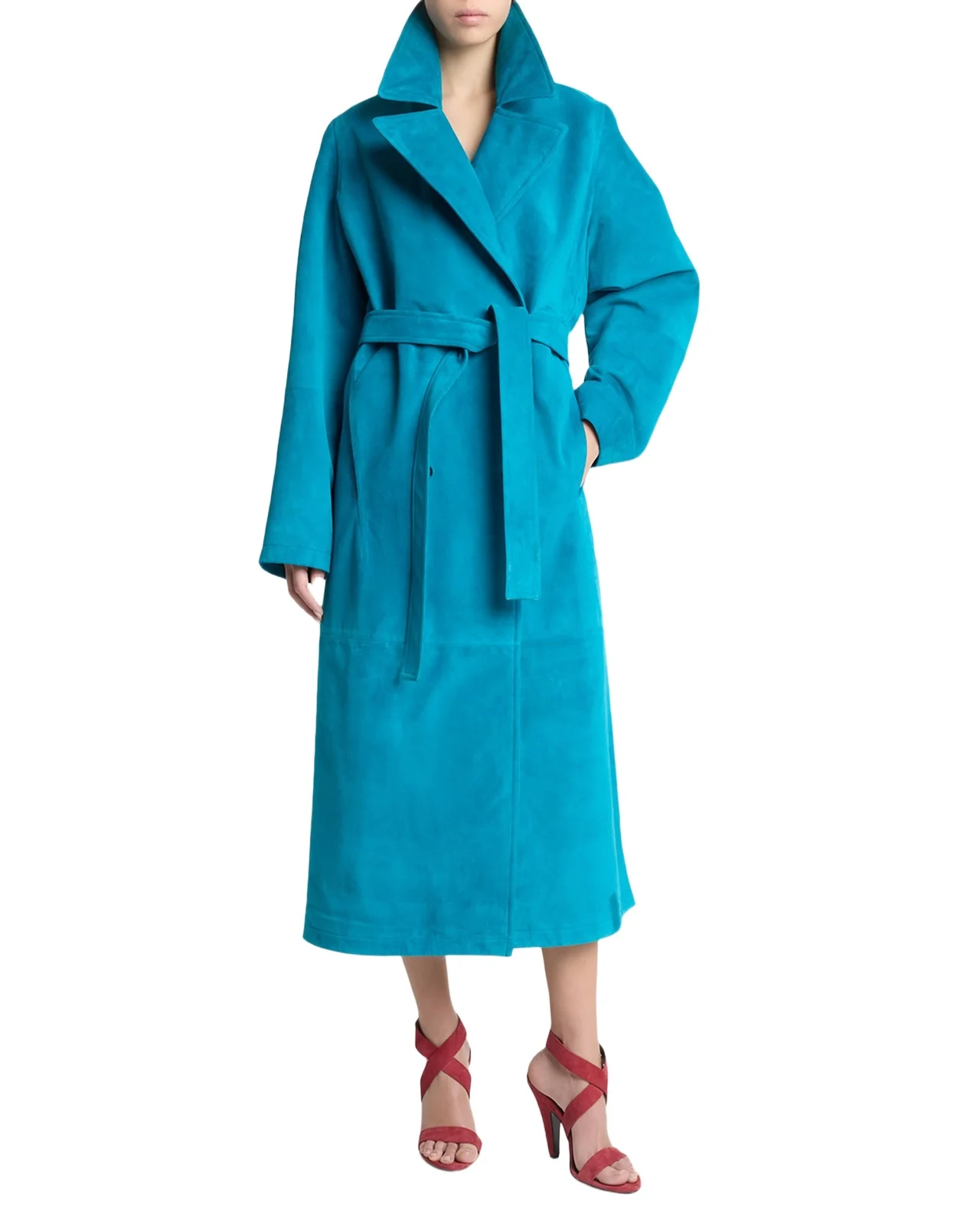 Velvet Suede Belted Trench Coat